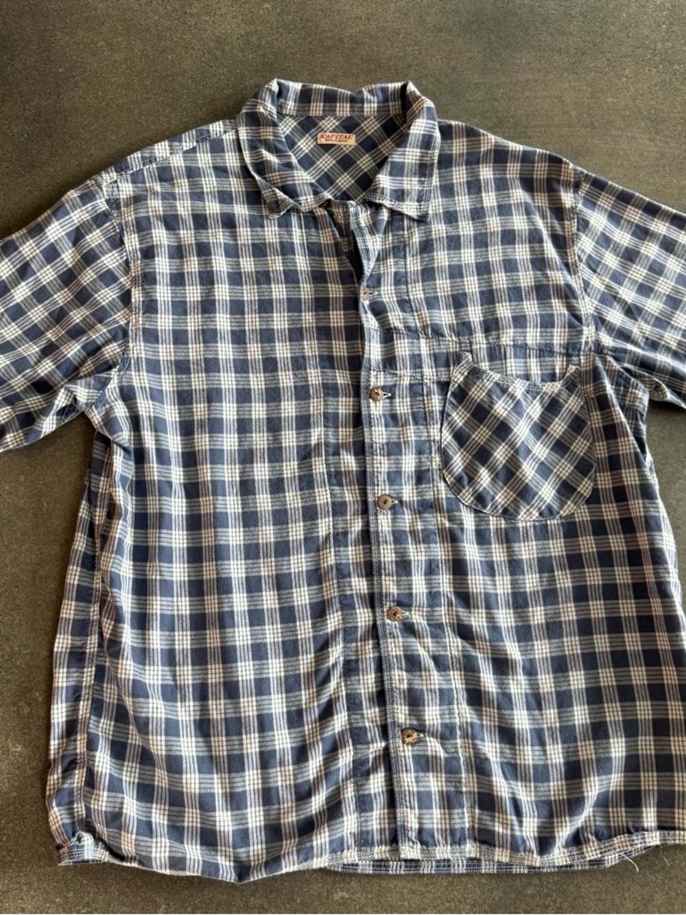 Kapital Navy and White Plaid Shirt with Chest Pocket